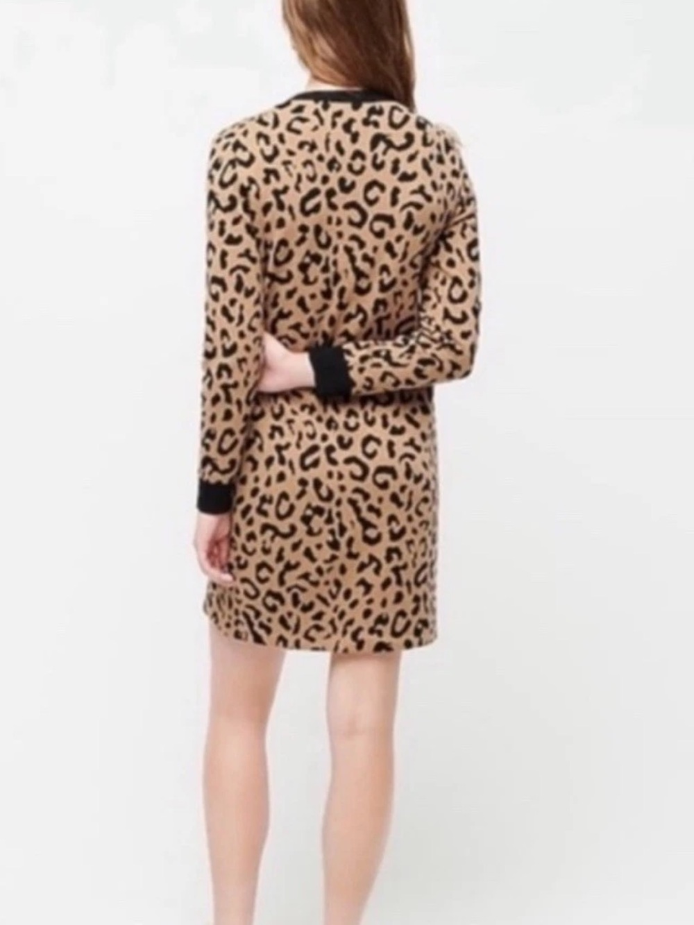 J. Crew Camel/Black Leopard Print Sweater Dress Size Medium - Picture 6 of 12